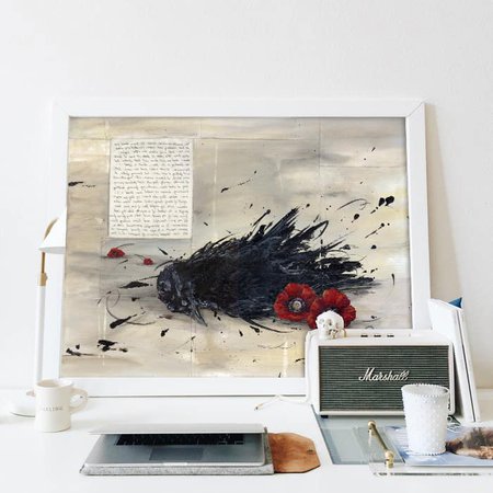 contemporary art painting by nashville artist kristin llamas of edgar allen poe and poppy flowers