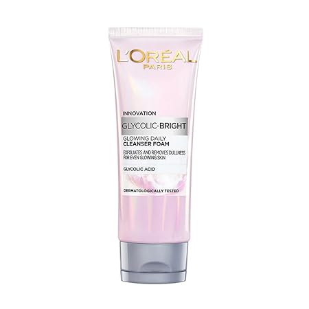 L’Oréal Paris Glycolic Bright Daily Foaming Facial Cleanser, 50ml |Daily Glowing Face Wash for Dull Skin