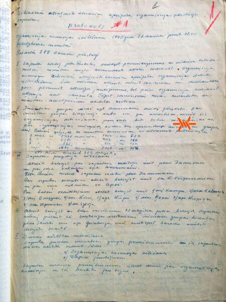 Dibināmās atvaļināto karavīru aprūpības organizācijas pārstāvju sapulces protokols. 1945. gada 28. decembris 