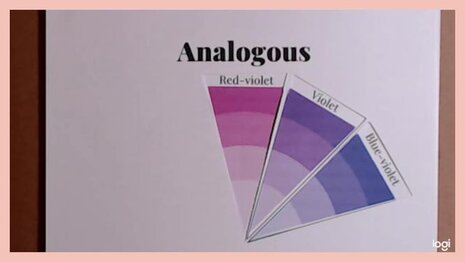 Analogous color scheme on color wheel with red-violet, violet, and blue-violet