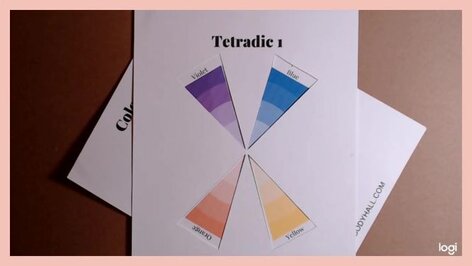 tetradic color scheme on color wheel:  violet, yellow, orange, blue