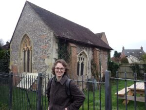 Teddy Wilson in front of St Leonard's Chapel in Blandford Forum