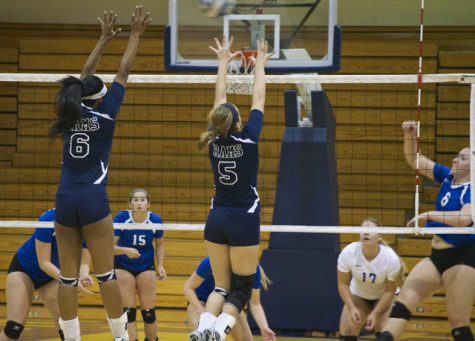 Christine Jackson (#6) and Cyera Dixon (#5) work together on defense to keep up the Rams lead in the game.