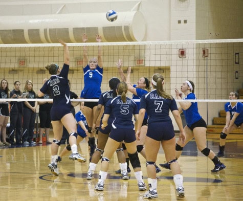 Taylor Allen (#2), securing the team's win as she spikes one of the final points on the Pioneers. 