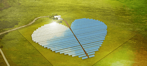 Solar panels arranged in a heart shape