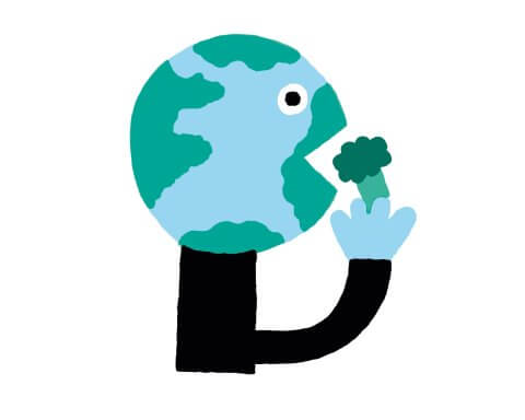 Flexitarian diet could cut agricultural emissions by 62% | An illustration of a the Earth eating broccoli