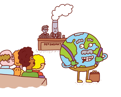 An illustration depicting an environmental lawyer defending the environment from polluters