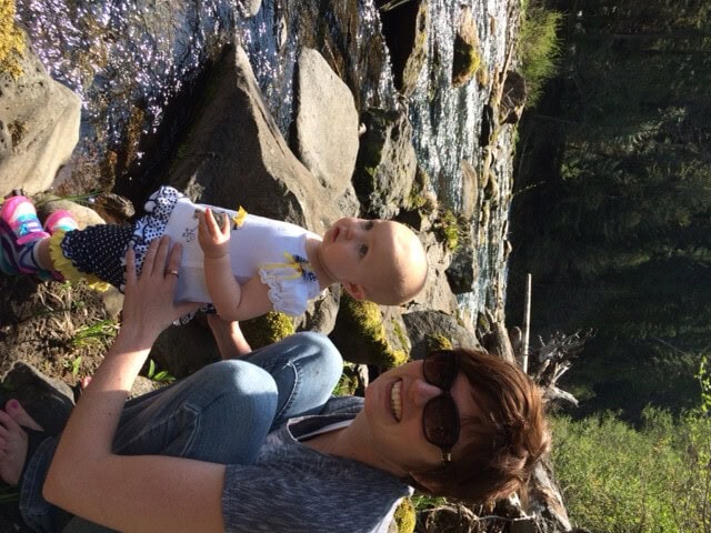 A pit stop at the river, she couldn't stop lauging at the moss on the rocks, I was wondering what the heck she was thinking!