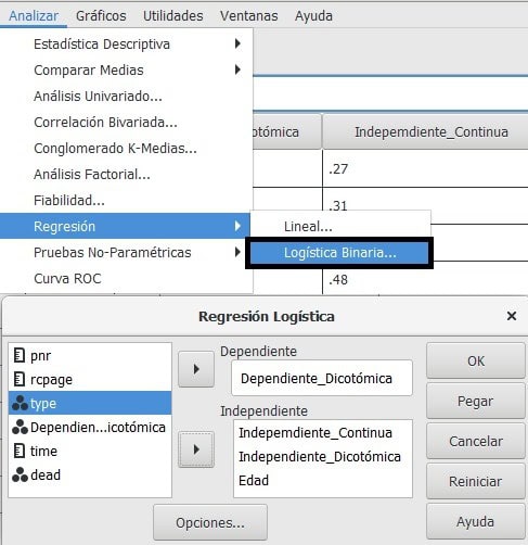 Regresión logística binaria con PSPP