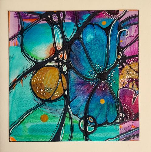 Collage Art, blue flowers