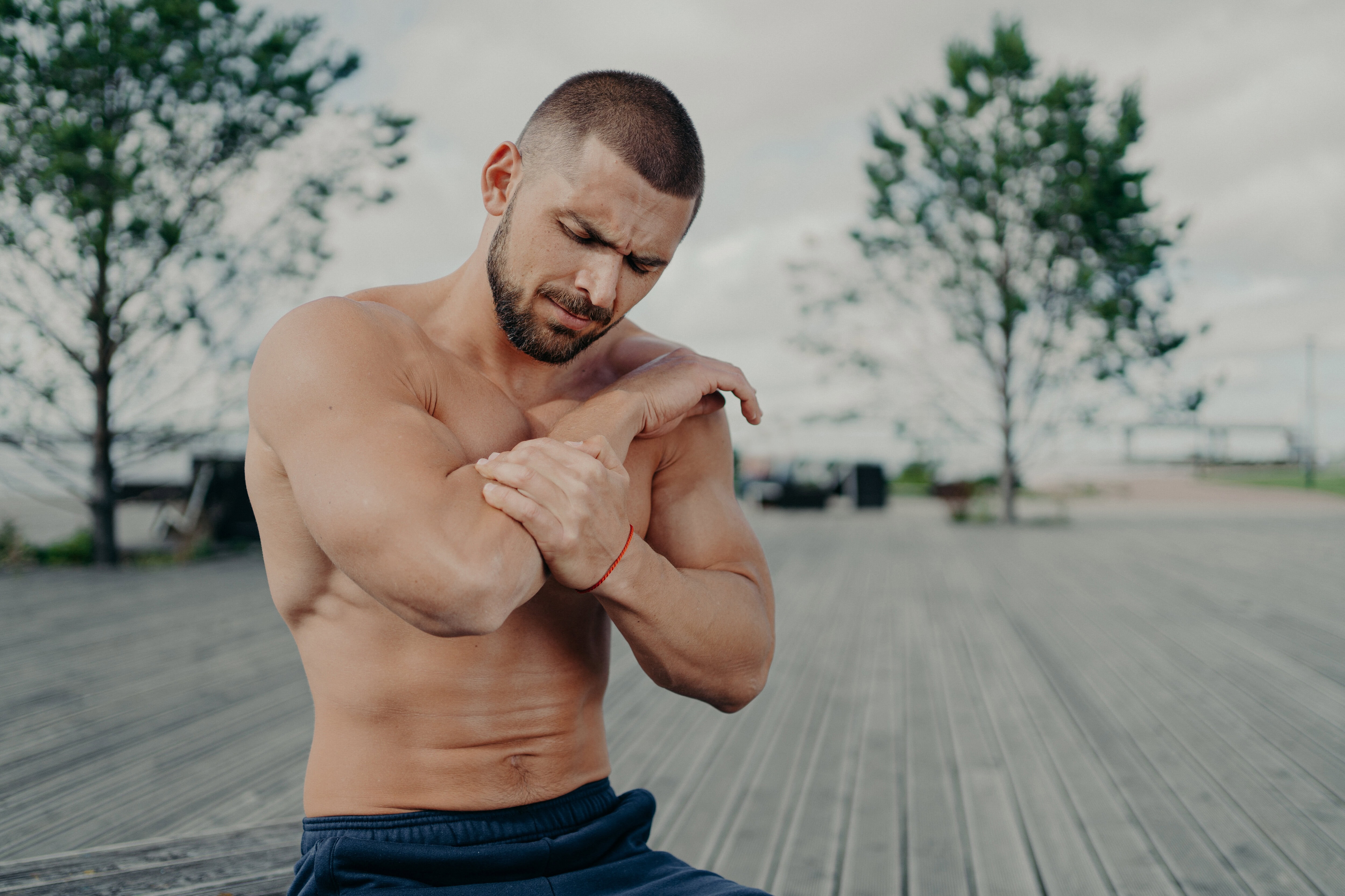 Health problems, medical, sickness and sport concept. Pain relief. Muscle injury