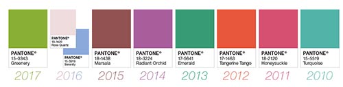 Pantone's color of the year for the last decade.