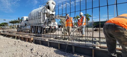 Concrete Formwork Pouring with Cement Mixer Truck