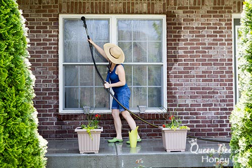 woman washing windows