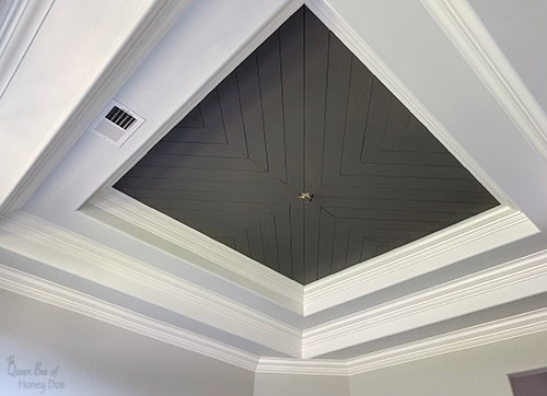 chevron plank tray ceiling with Gauntlet Gray paint