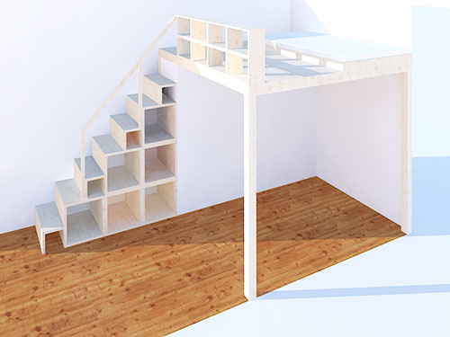 Regal und Treppe an Hochebene