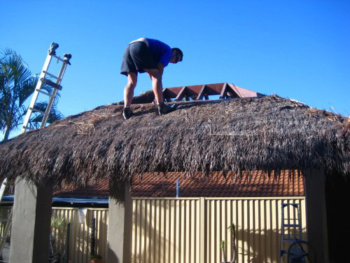 Bali Hut roof shingles installation with basic tools