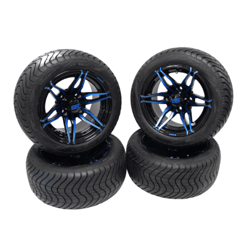 Golf Cart Mag Wheels REX 12 inch Set of 4 Gloss Black and Blue