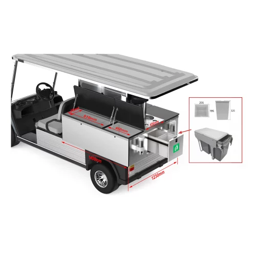 a white and black golf cart
