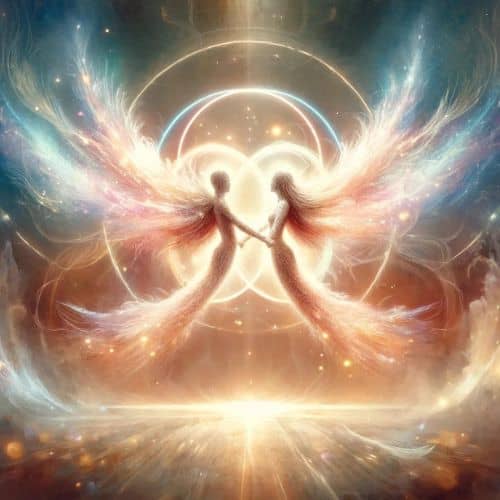 the twin flame meaning of Angel Number 8888 with intertwined figures