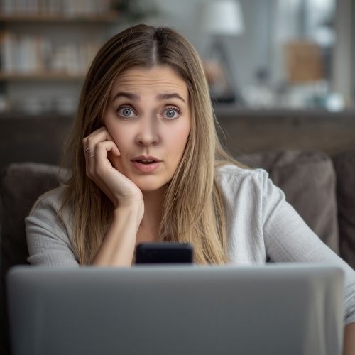 Soulmate Drawing Free: Are Free Soulmate Drawings Worth Trying? 1 caucasian woman thinking in front of her computer,