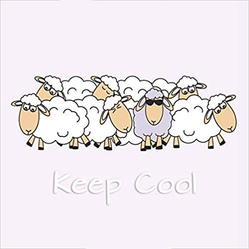 Square journal with a light purple background featuring a flock of white sheep, and one purple sheep wearing sunglasses. White text reads "Keep Cool."