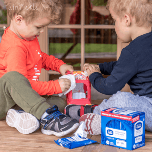 Cleaning toys with a wet wipe