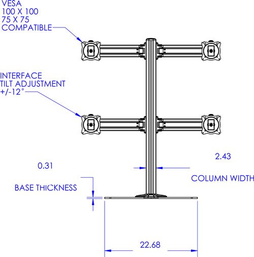 K3220F Quad Display Monitor Mount Specs