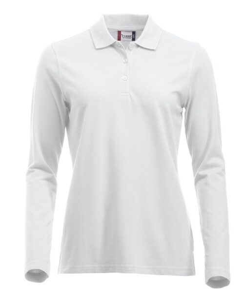 Moderne 100% gekamde katoenen dames polo met lange mouwen. Voorzien van 3 ton sur ton knopen