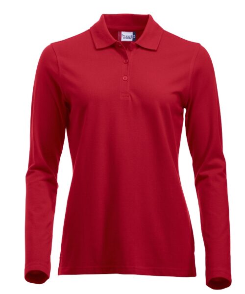 Moderne 100% gekamde katoenen dames polo met lange mouwen. Voorzien van 3 ton sur ton knopen