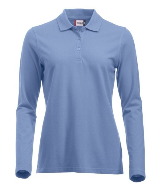 Moderne 100% gekamde katoenen dames polo met lange mouwen. Voorzien van 3 ton sur ton knopen