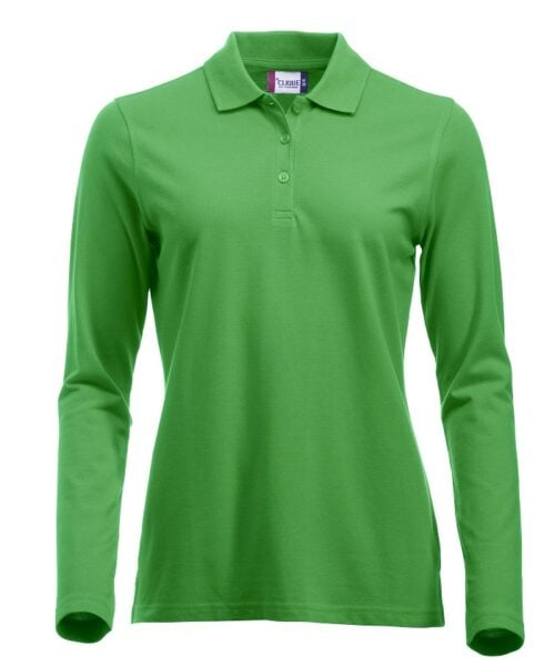 Moderne 100% gekamde katoenen dames polo met lange mouwen. Voorzien van 3 ton sur ton knopen