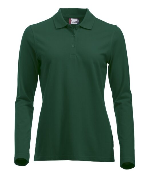 Moderne 100% gekamde katoenen dames polo met lange mouwen. Voorzien van 3 ton sur ton knopen