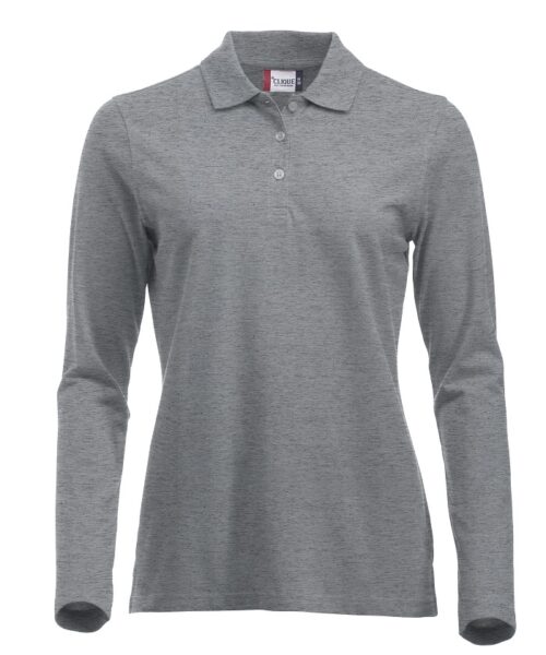 Moderne 100% gekamde katoenen dames polo met lange mouwen. Voorzien van 3 ton sur ton knopen