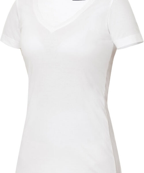 Modieus dames stretch T-shirt met nauwsluitende pasvorm en een ruime V-hals. Het T-shirt is professioneel afgewerkt bij de zijnaden en kraag en voorzien van necktape voor optimaal draagcomfort. De behandelingen met softener en enzymen zorgen ervoor dat het T-shirt zacht en glad aanvoelt. Het T-shirt sluit mooi aan bij de Stretch-T voor heren.