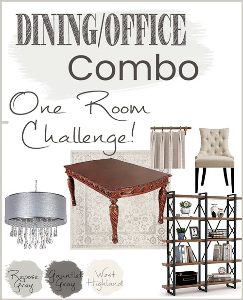 Dining/Office Combo room makeover mood board. 