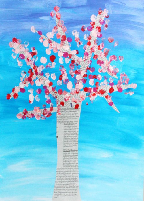 Cherry Tree Art with Newsprint