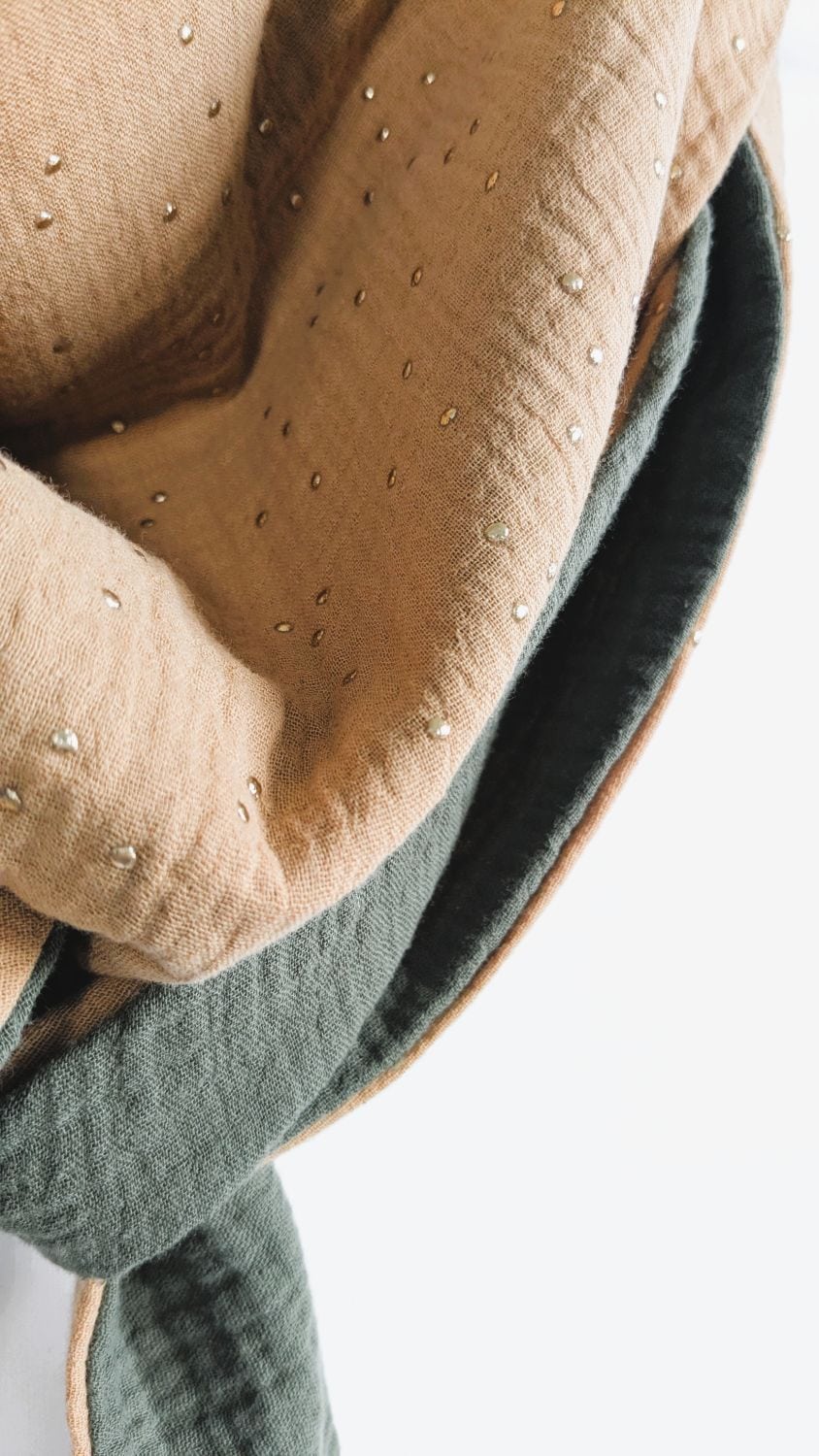 Echarpe Camel, Pois Dorés et Kaki – Image 2