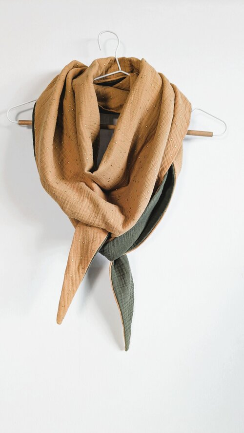 Echarpe Camel, Pois Dorés et Kaki