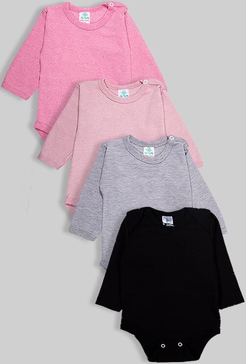 רביעיית בגדי גוף פלנל - חלק - ורוד אפור שחור (3-18 חודשים)