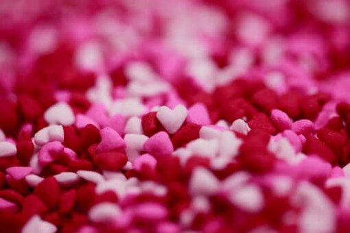 Thousands of red and pink heart candies