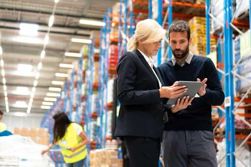 white-collar workers in a warehouse