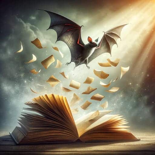 bat flying out of a book