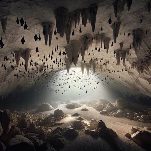 bats sleep upside in a cave