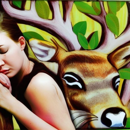 woman with closed eyes dreaming about deer