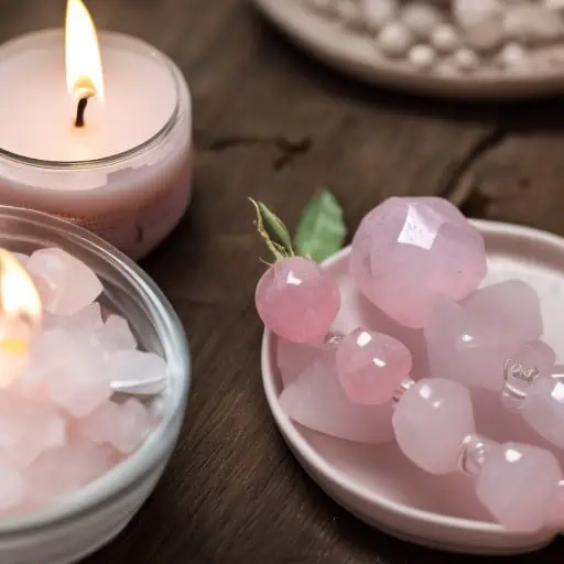 rose quartz and candles