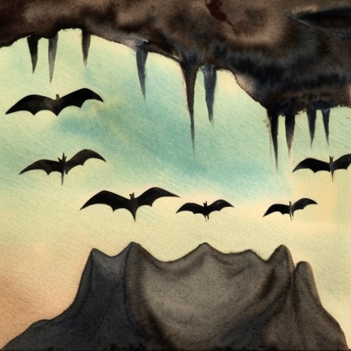 bats flying into a cave