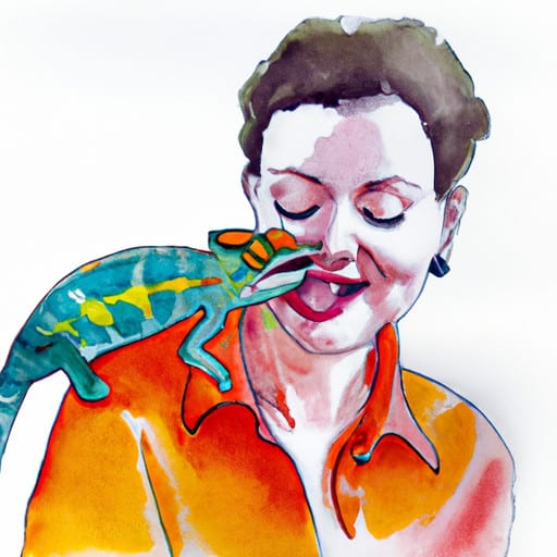 chameleon biting a woman