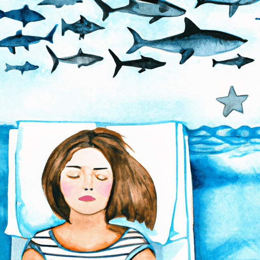 sleeping woman dreaming about sharks