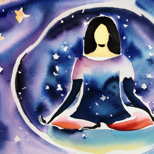 meditating and manifesting woman - painting